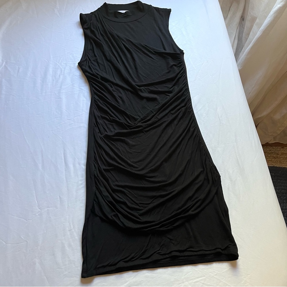 THE LINE BY K black draped sleeveless mock neck bodycon mini dress